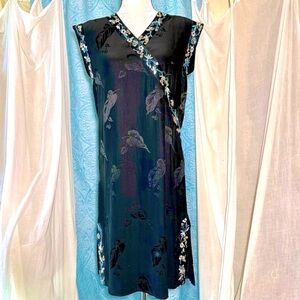 Silk Jenny Lewis Kimono style Vintage Black and Blue Floral Dress Jenny Lewis
